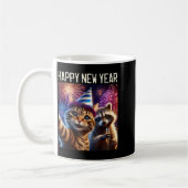 Happy New Year 2026 Cute Cat Raccoon Celebration  コーヒーマグカップ (左)