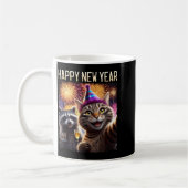 Happy New Year 2026 Cute Cat Raccoon Celebration  コーヒーマグカップ (左)