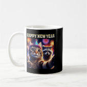 Happy New Year 2026 Cute Cat Raccoon Celebration  コーヒーマグカップ (左)