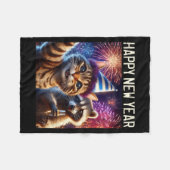 Happy New Year 2026 Cute Cat Raccoon Celebration  フリースブランケット (正面(横))