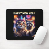 Happy New Year 2026 Cute Cat Raccoon Celebration  マウスパッド (マウス)