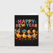 Happy New Year 2026 Cute Duck Party Gift  カード (黄色い花)
