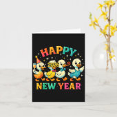 Happy New Year 2026 Cute Duck Party Gift  カード (黄色い花)