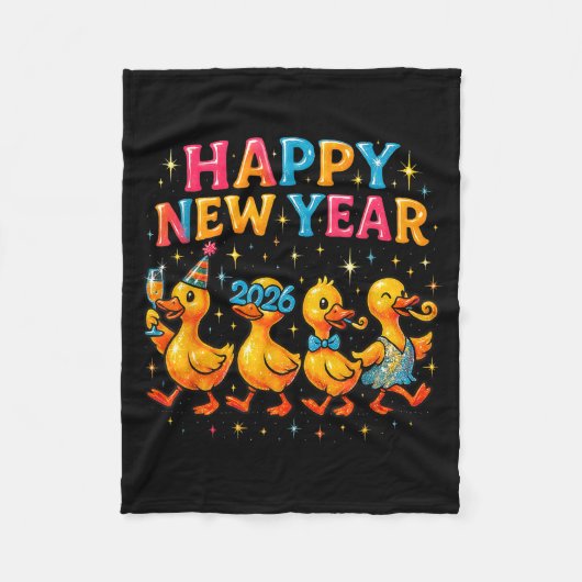 Happy New Year 2026 Cute Duck Party Gift  フリースブランケット (正面)