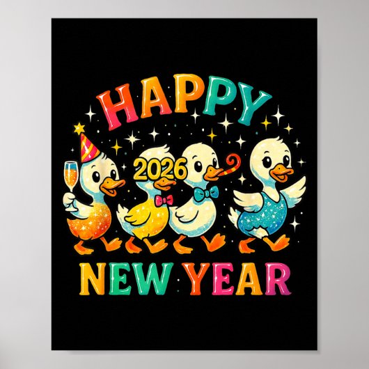 Happy New Year 2026 Cute Duck Party Gift ポスター (正面)