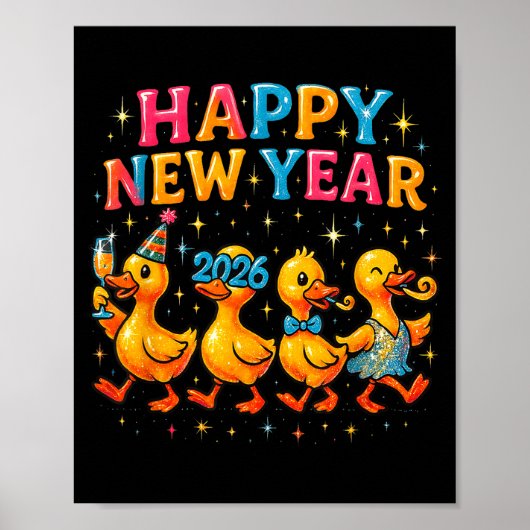 Happy New Year 2026 Cute Duck Party Gift  ポスター (正面)