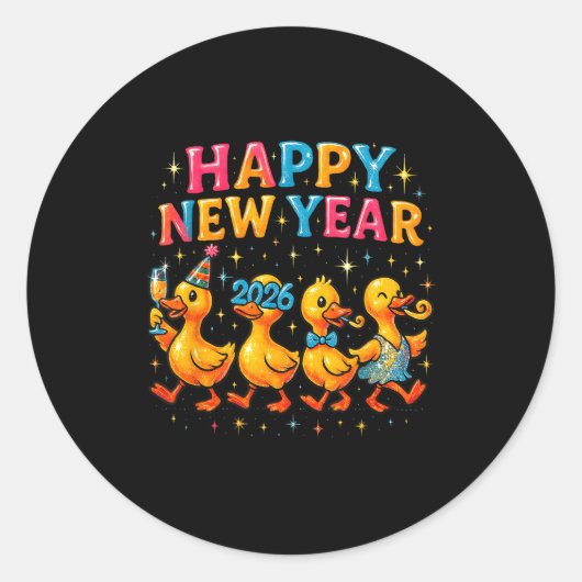 Happy New Year 2026 Cute Duck Party Gift ラウンドシール (正面)