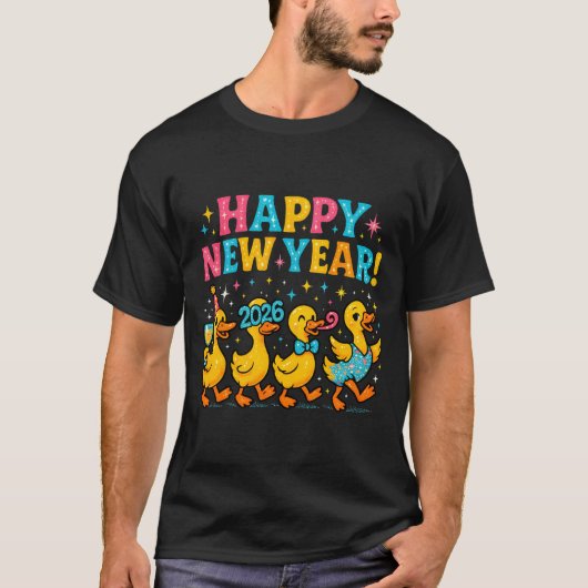 Happy New Year 2026 Cute Duck Party Gift Long Slee Tシャツ (正面)
