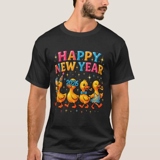 Happy New Year 2026 Cute Duck Party Gift  Tシャツ (正面)