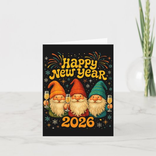 Happy New Year 2026 Cute Gnome Party Gift  カード (正面)