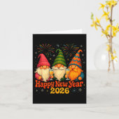 Happy New Year 2026 Cute Gnome Party Gift  カード (黄色い花)