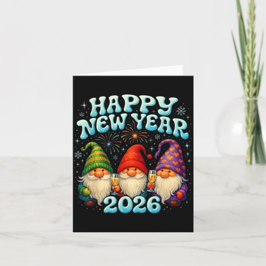 Happy New Year 2026 Cute Gnome Party Gift  カード (正面)