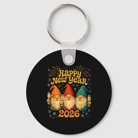 Happy New Year 2026 Cute Gnome Party Gift  キーホルダー (正面)