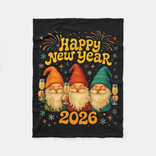 Happy New Year 2026 Cute Gnome Party Gift  フリースブランケット (正面)