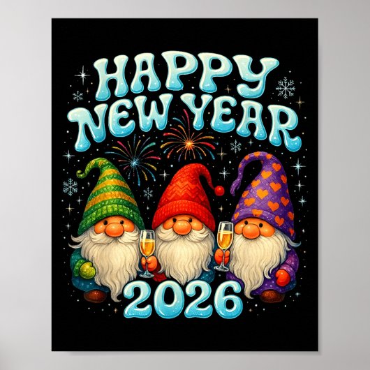 Happy New Year 2026 Cute Gnome Party Gift  ポスター (正面)