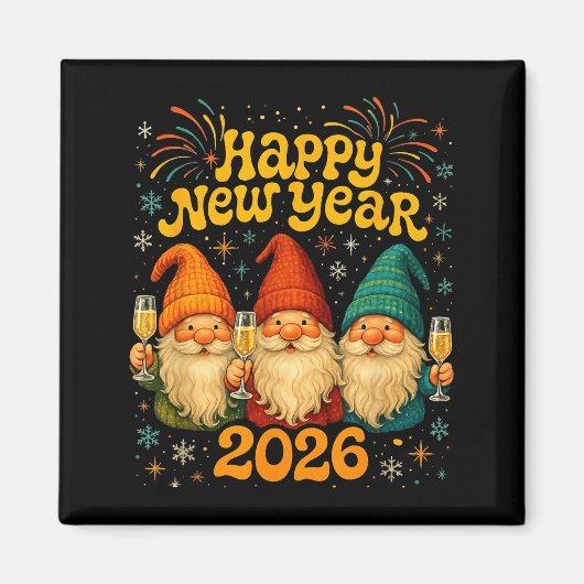 Happy New Year 2026 Cute Gnome Party Gift マグネット (正面)
