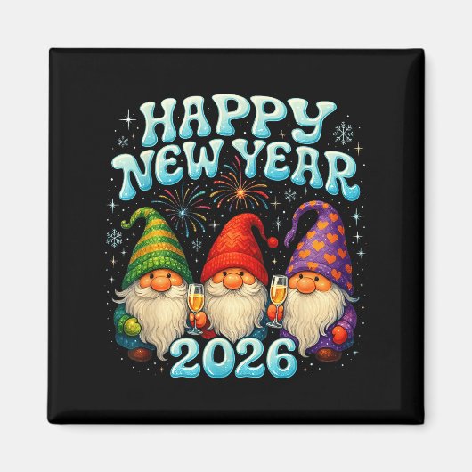 Happy New Year 2026 Cute Gnome Party Gift マグネット (正面)