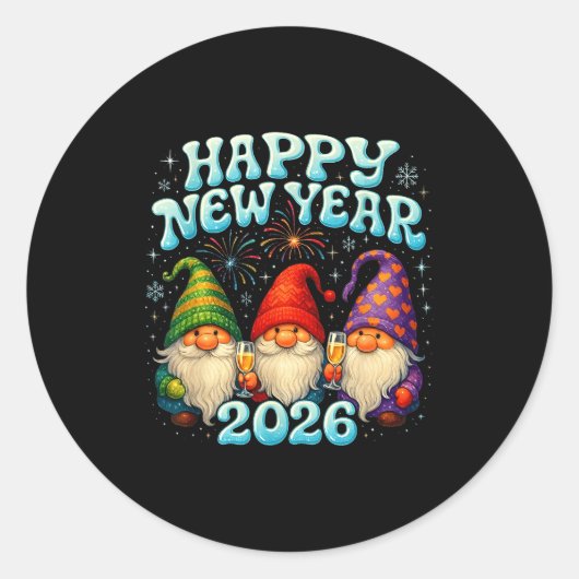 Happy New Year 2026 Cute Gnome Party Gift  ラウンドシール (正面)