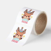 happy new year 2026 cute reindeer sticker roll