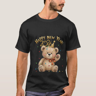 Happy New Year 2026 Cute Teddy Bear Illustration Tシャツ