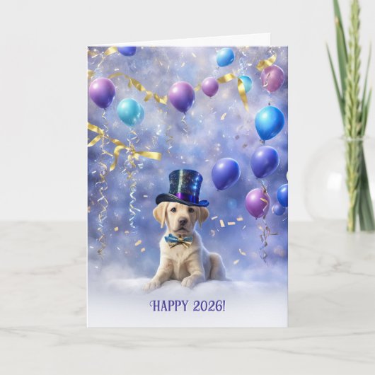 Happy New Year 2026 Cute Yellow Labrador Retriever カード (正面)