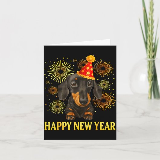 Happy New Year 2026 Dachshund Fireworks New Years  カード (正面)