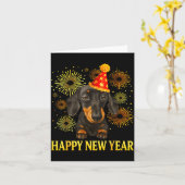 Happy New Year 2026 Dachshund Fireworks New Years  カード (黄色い花)