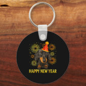 Happy New Year 2026 Dachshund Fireworks New Years  キーホルダー (正面)