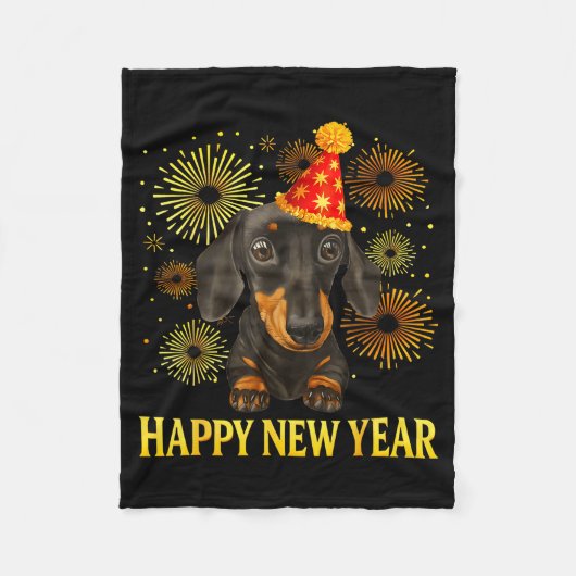 Happy New Year 2026 Dachshund Fireworks New Years  フリースブランケット (正面)
