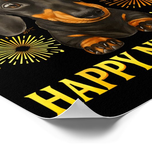 Happy New Year 2026 Dachshund Fireworks New Years  ポスター (角)
