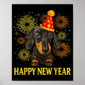 Happy New Year 2026 Dachshund Fireworks New Years  ポスター (正面)