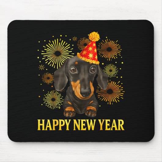 Happy New Year 2026 Dachshund Fireworks New Years  マウスパッド (正面)