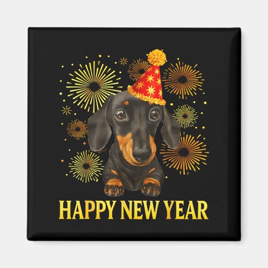 Happy New Year 2026 Dachshund Fireworks New Years  マグネット (正面)