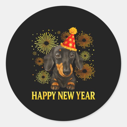 Happy New Year 2026 Dachshund Fireworks New Years  ラウンドシール (正面)