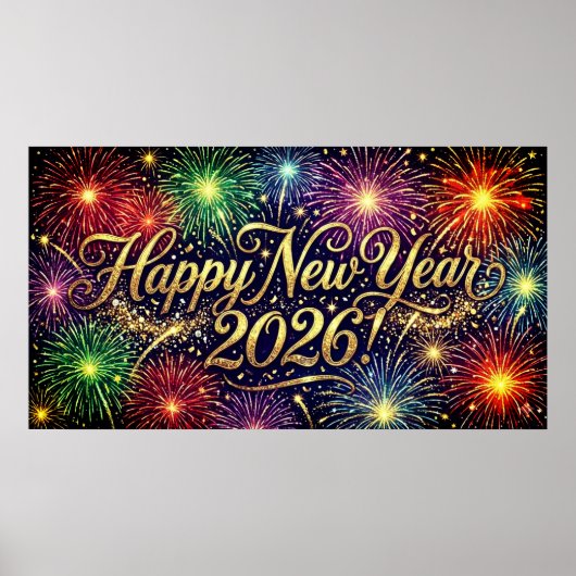 Happy New Year 2026 Decorative artwork - fireworks ポスター (正面)