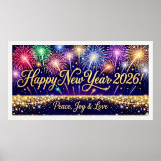 Happy New Year 2026 Decorative artwork fireworks 2 ポスター