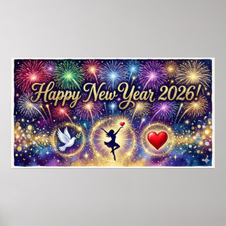 Happy New Year 2026 Decorative artwork fireworks 3 ポスター