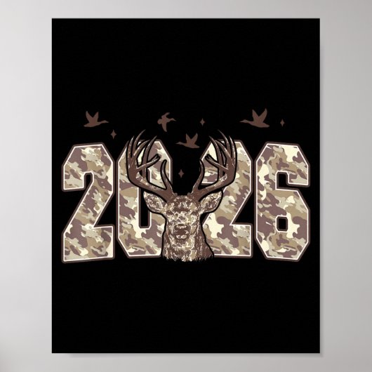Happy New Year 2026 Deer Buck Hunting Camo Camoufl ポスター (正面)