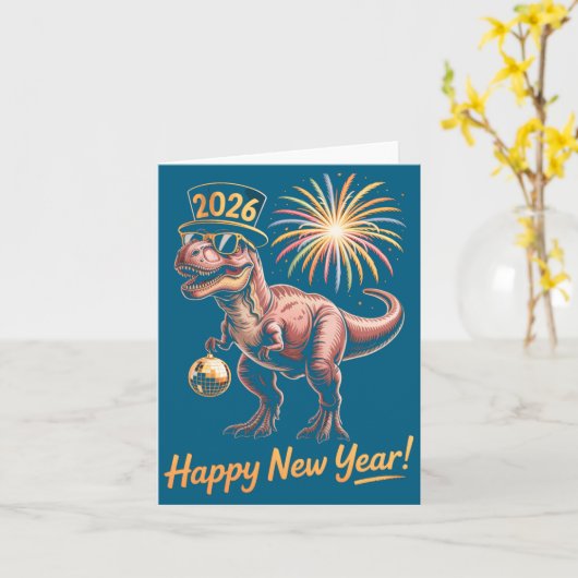 Happy New Year 2026 Dinosaur Funny Dino Tee For Ad カード (黄色い花)