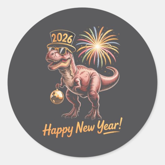 Happy New Year 2026 Dinosaur Funny Dino Tee For Ad ラウンドシール (正面)