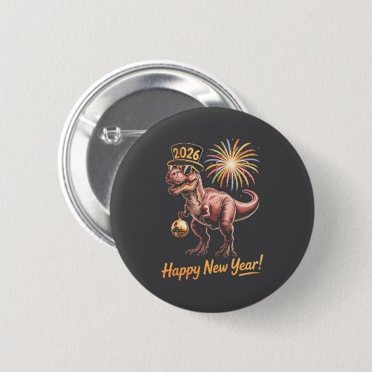 Happy New Year 2026 Dinosaur Funny Dino Tee For Ad 缶バッジ (正面&裏面)