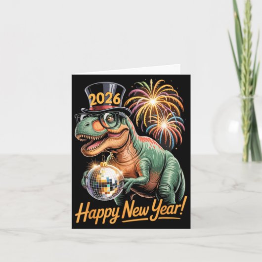 Happy New Year 2026 Dinosaur Funny T-rex Tee For K カード (正面)