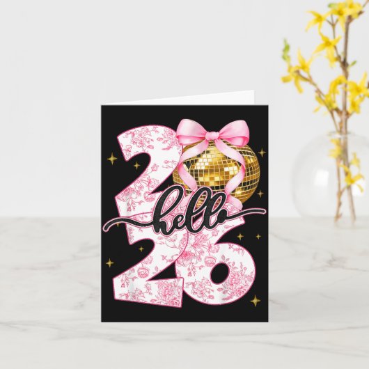 Happy New Year 2026 Disco Ball Bow New Year's Eve  カード (黄色い花)