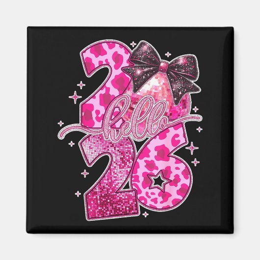 Happy New Year 2026 Disco Ball Bow New Year's Eve  マグネット (正面)