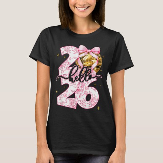 Happy New Year 2026 Disco Ball Bow New Year's Eve  Tシャツ (正面)