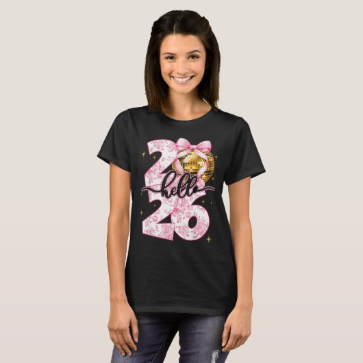 Happy New Year 2026 Disco Ball Bow New Year's Eve  Tシャツ (正面フル)