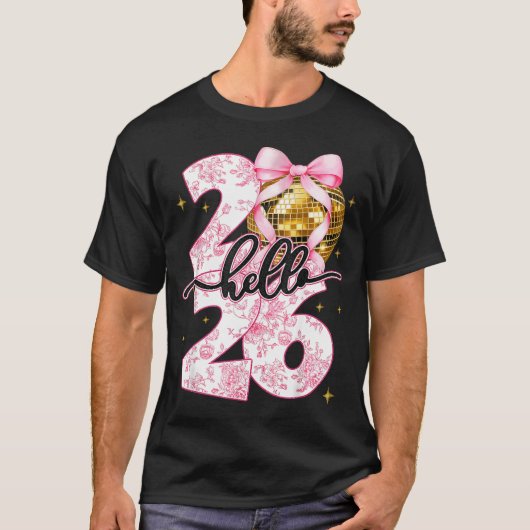 Happy New Year 2026 Disco Ball Bow New Year's Eve Tシャツ (正面)