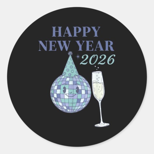 Happy New Year 2026 Disco Ball Celebration  ラウンドシール (正面)