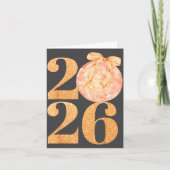 Happy New Year 2026 Disco Ball Coquette Bow New Ye カード (正面)
