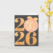 Happy New Year 2026 Disco Ball Coquette Bow New Ye カード (黄色い花)